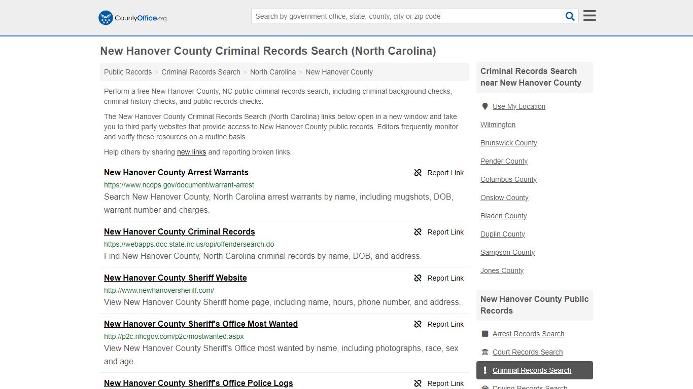 New Hanover County Criminal Records Search (North Carolina) - County Office
